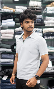 Trendy Half Sleeve Casual Wear Zipper Collar 07 T-Shirt for Men – Ash-7 Man