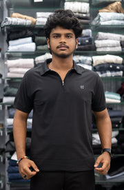 Trendy Half Sleeve Casual Wear Zipper Collar 07 T-Shirt for Men – Black-7 Man