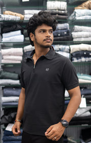 Trendy Half Sleeve Casual Wear Zipper Collar 07 T-Shirt for Men – Black-7 Man