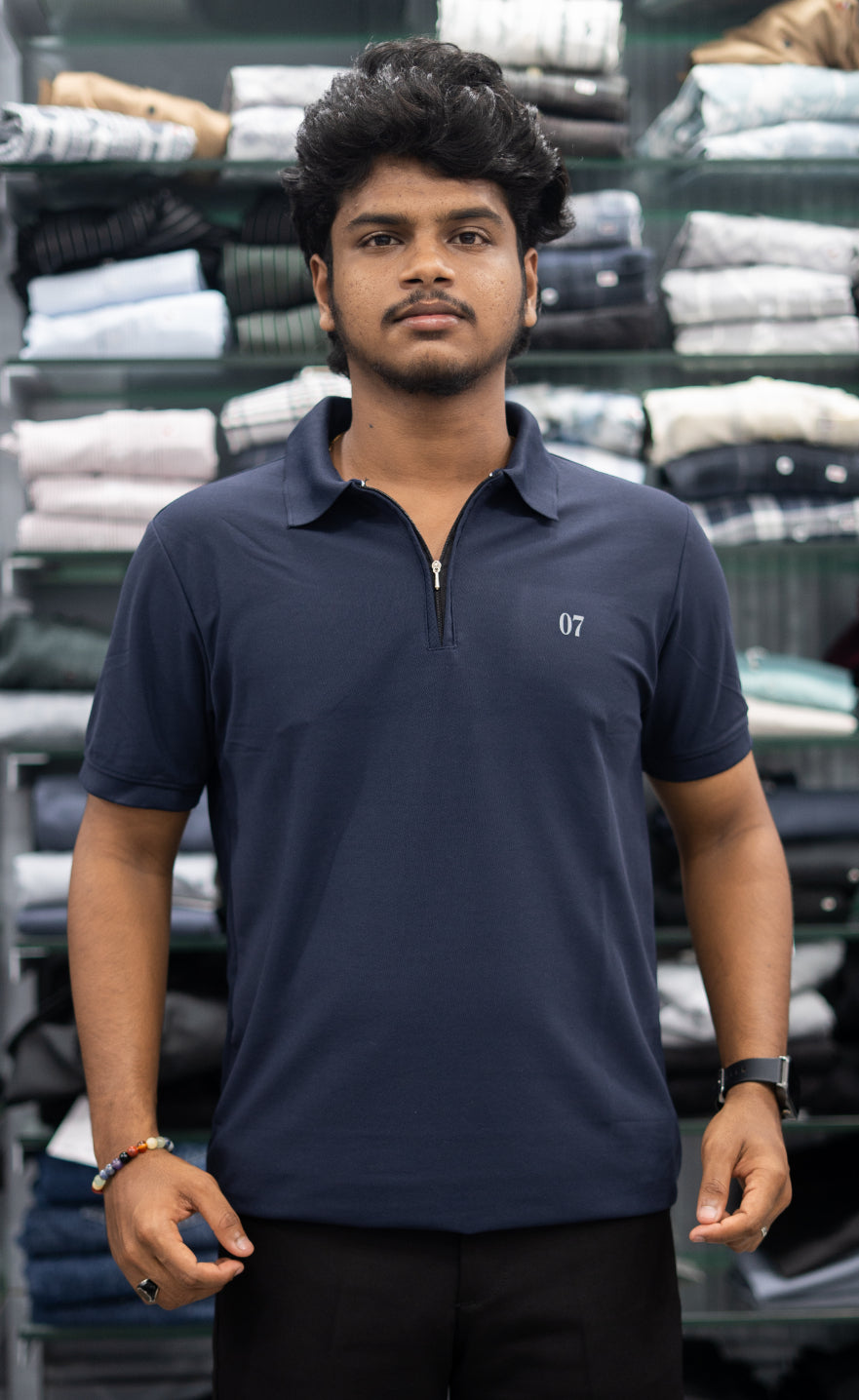 Trendy Half Sleeve Casual Wear Zipper Collar 07 T-Shirt for Men –  Navy Blue