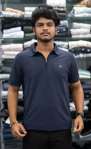 Trendy Half Sleeve Casual Wear Zipper Collar 07 T-Shirt for Men – Navy Blue-7 Man
