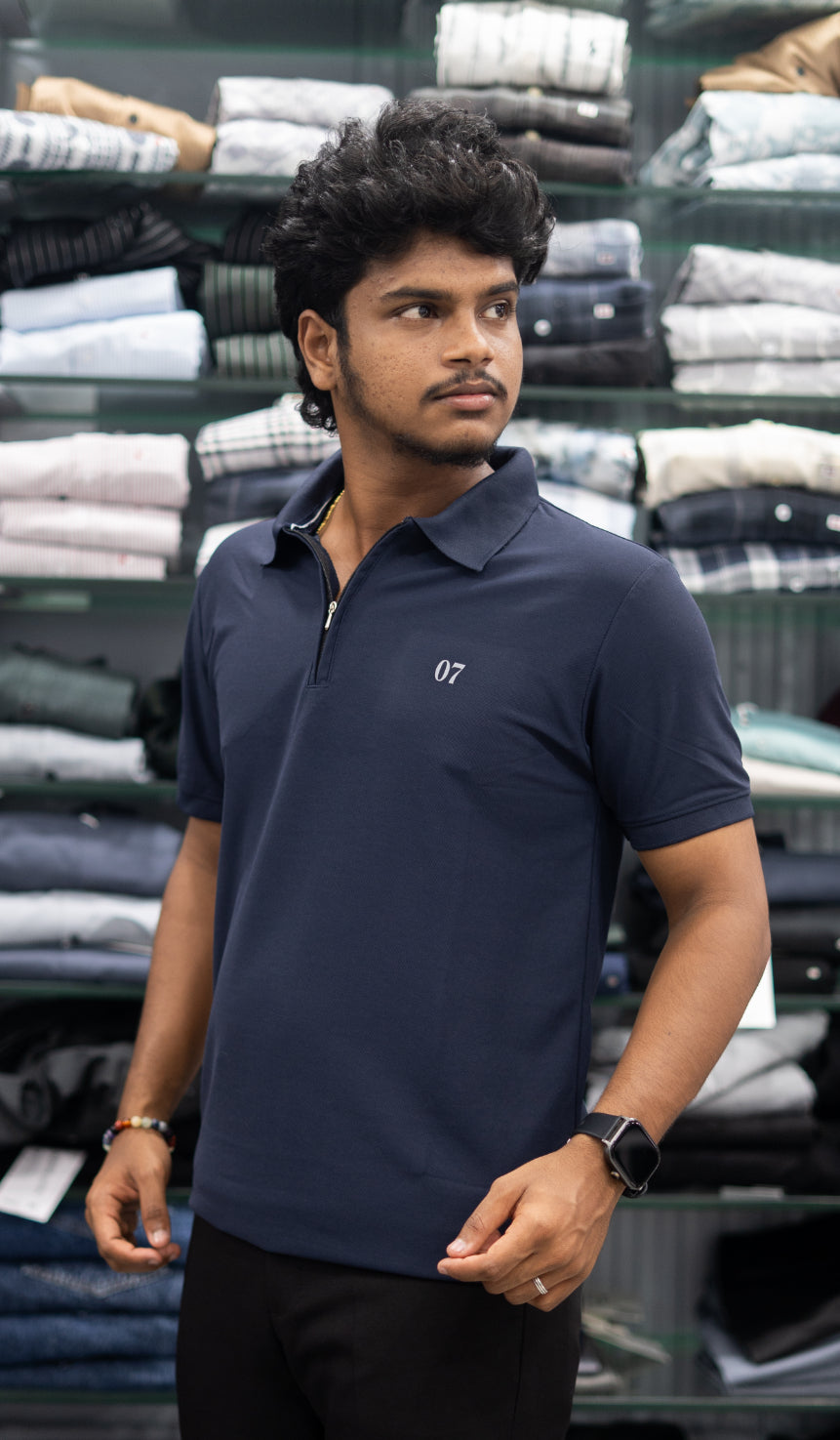 Trendy Half Sleeve Casual Wear Zipper Collar 07 T-Shirt for Men –  Navy Blue