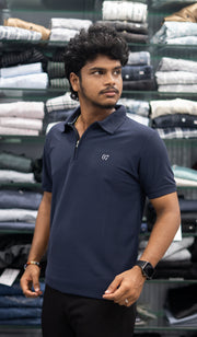 Trendy Half Sleeve Casual Wear Zipper Collar 07 T-Shirt for Men – Navy Blue-7 Man