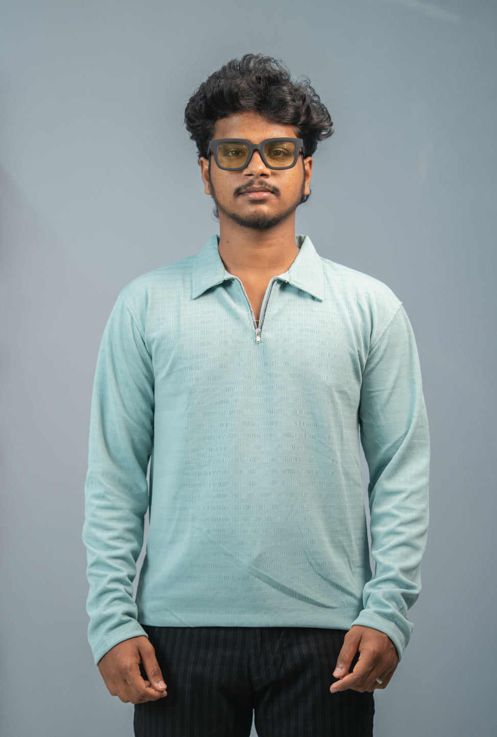 Buy BOX Long Sleeve Korean Zipper TShirt for Men - Sky Blue