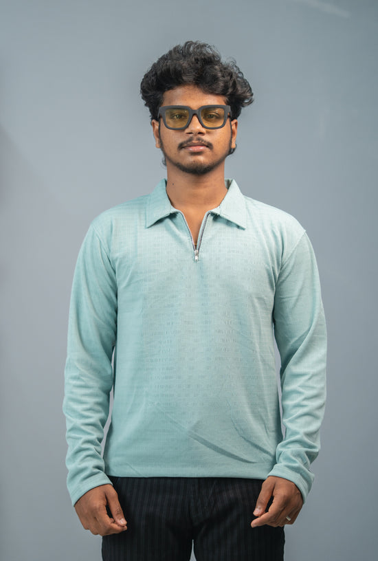 Buy BOX Long Sleeve Korean Zipper TShirt for Men - Sky Blue