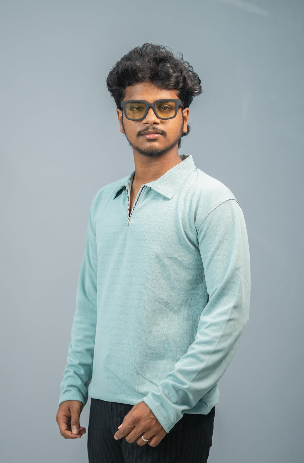 Buy BOX Long Sleeve Korean Zipper TShirt for Men - Sky Blue