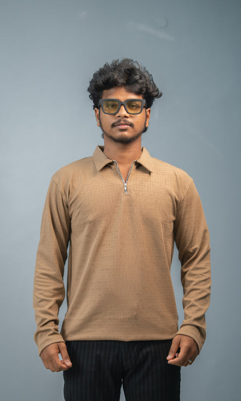 Buy BOX Long Sleeve Korean Zipper TShirt for Men - Brown