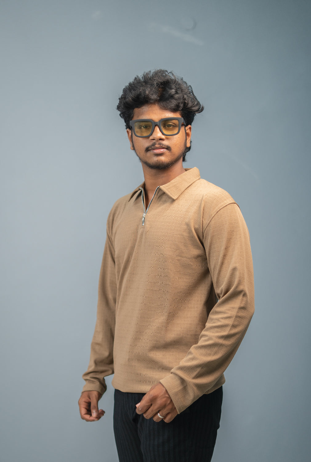 Buy BOX Long Sleeve Korean Zipper TShirt for Men - Brown