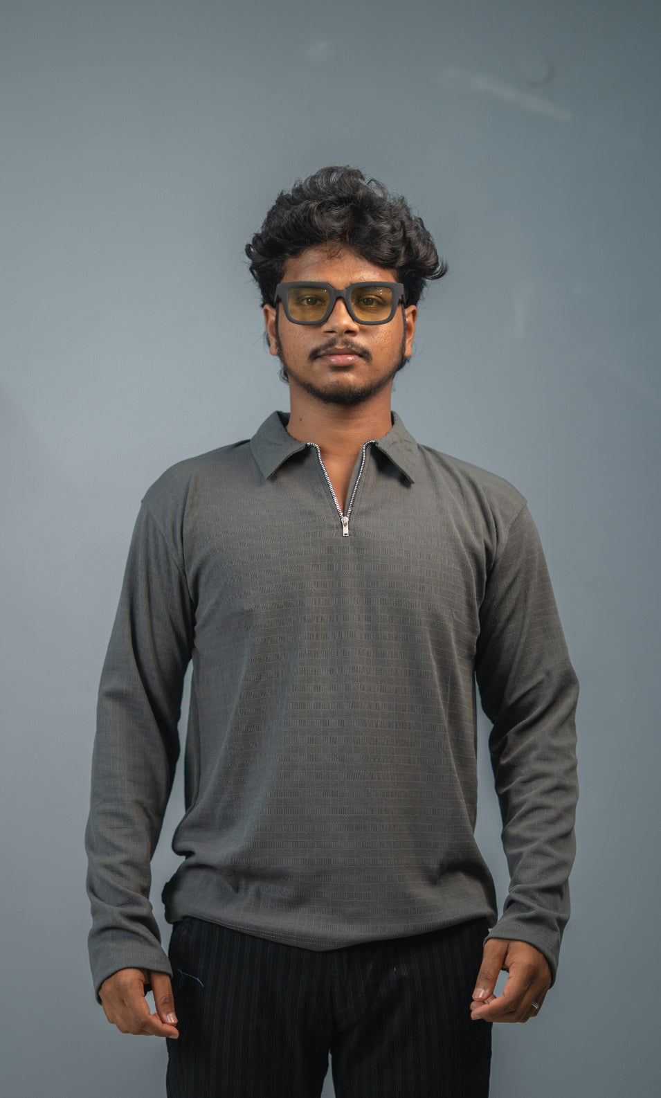 Buy BOX Long Sleeve Korean Zipper TShirt for Men - Grey