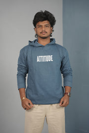 Men’s Full Sleeve ATTITUDE Printed | Oversized Hoodie for Men - Petrol Blue