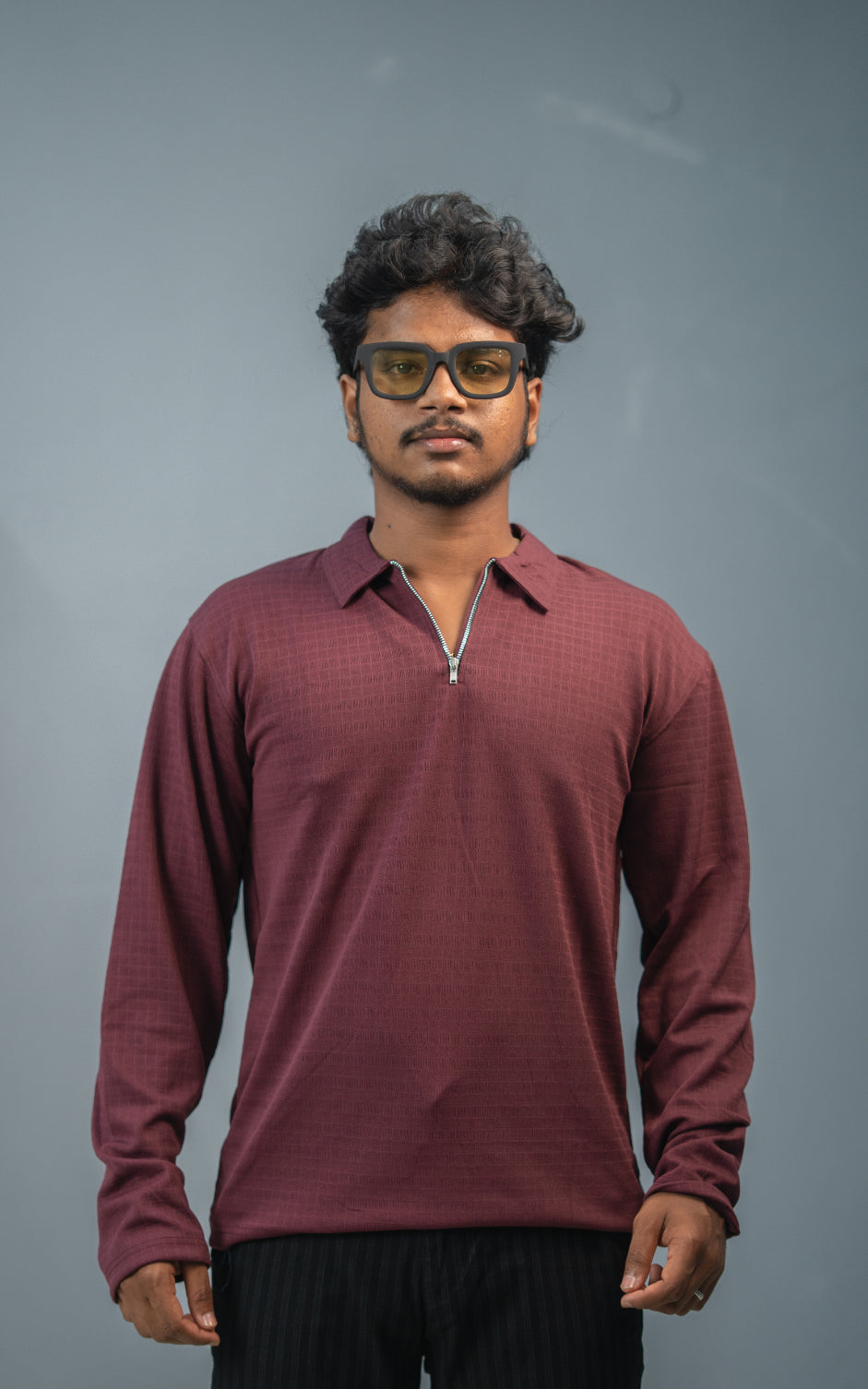 Buy BOX Long Sleeve Korean Zipper TShirt for Men - Maroon