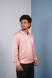 Men’s Full Sleeve Premium Korean Zipper T Shirt | Trendy Streetwear -Pink