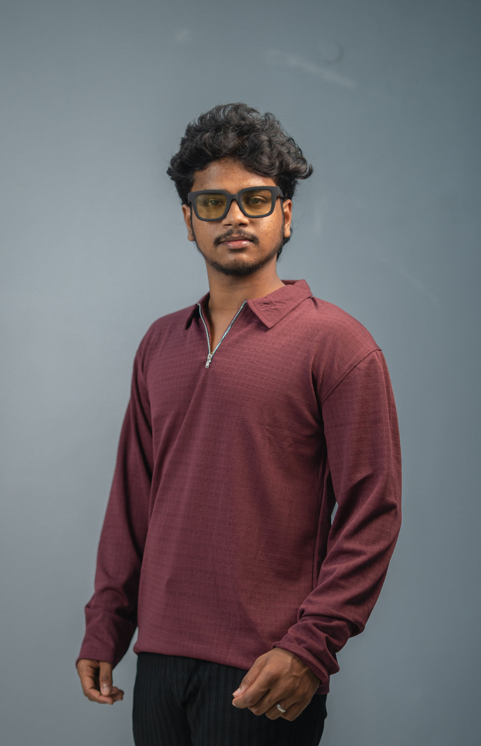 Buy BOX Long Sleeve Korean Zipper TShirt for Men - Maroon