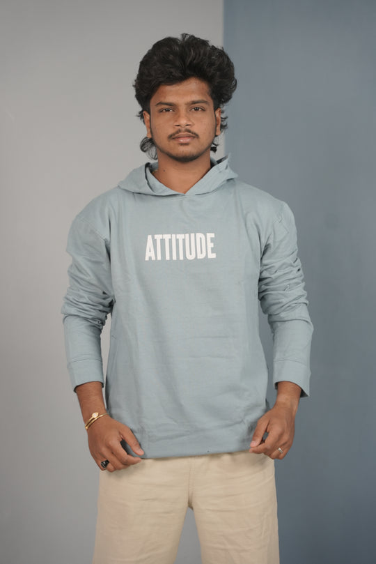 Men’s Full Sleeve ATTITUDE Printed | Oversized Hoodie for Men - Light Blue – alternate view – 7MAN India
