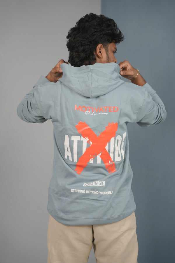 Men’s Full Sleeve ATTITUDE Printed | Oversized Hoodie for Men - Light Blue