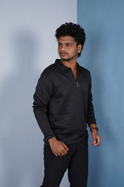 Men’s Full Sleeve Premium Korean Zipper T Shirt | Trendy Streetwear -Black