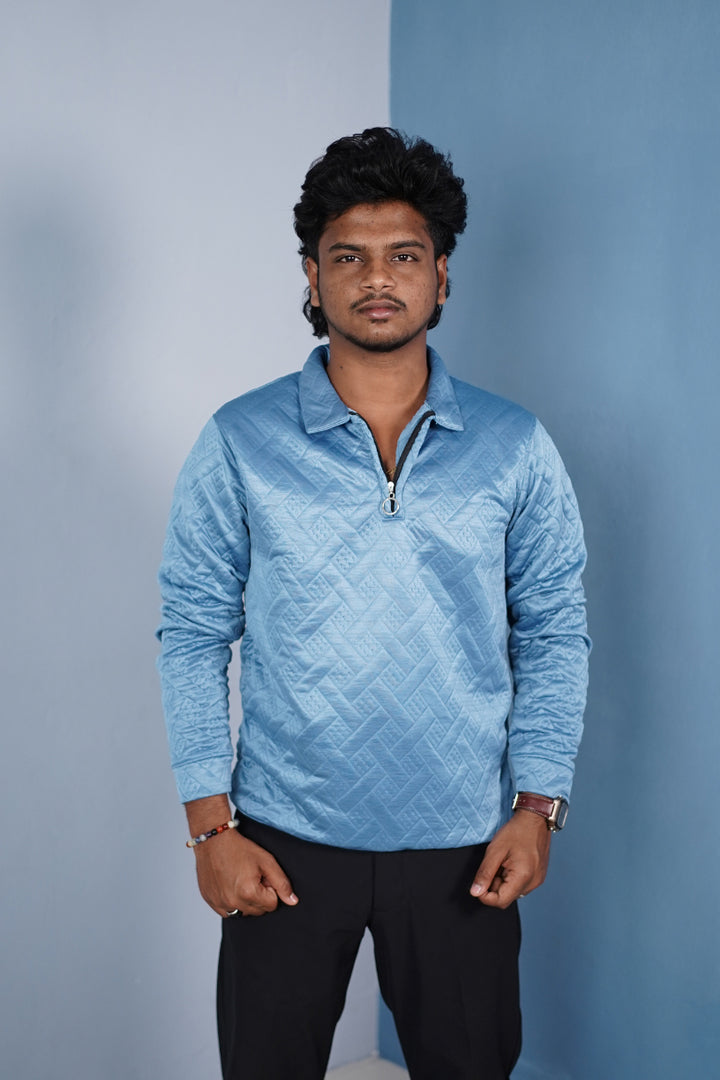 Men’s Full Sleeve Premium Korean Zipper T Shirt | Trendy Streetwear -Blue