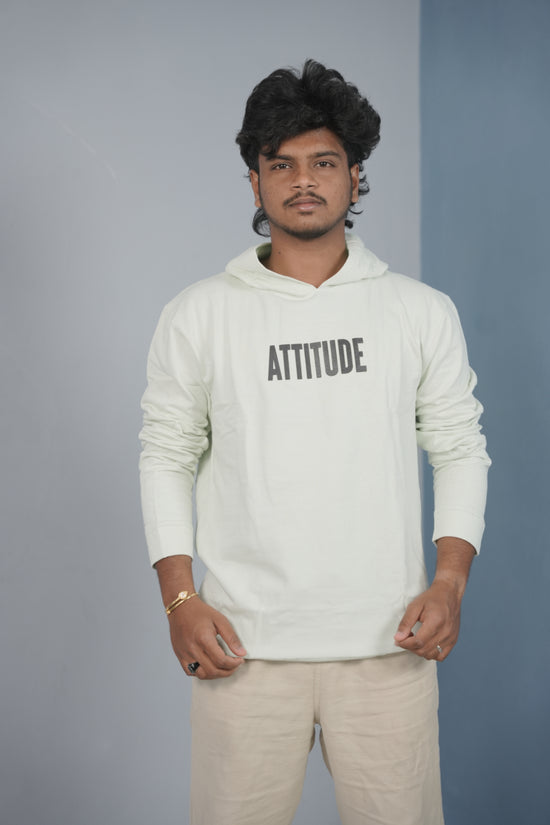 Men’s Full Sleeve ATTITUDE Printed | Oversized Hoodie for Men - White
