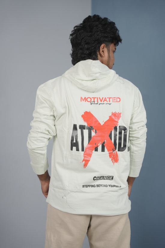 Men’s Full Sleeve ATTITUDE Printed | Oversized Hoodie for Men - White