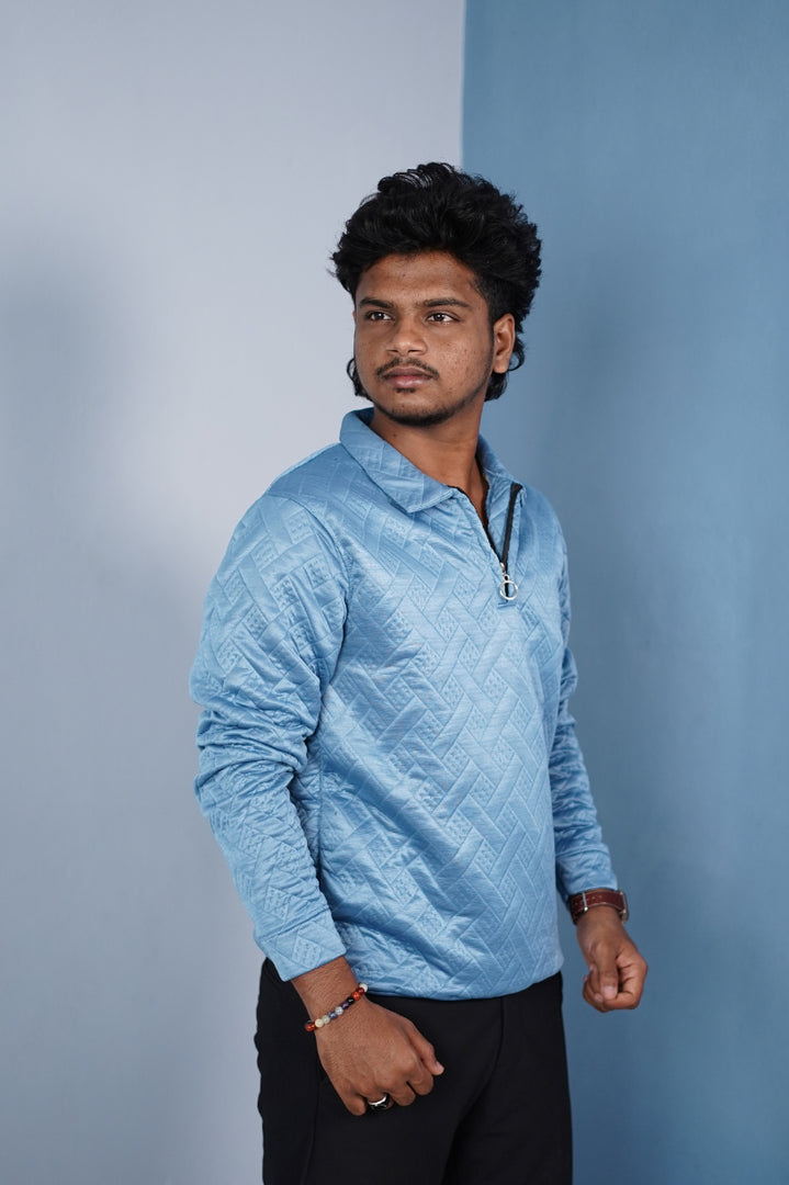 Men’s Full Sleeve Premium Korean Zipper T Shirt | Trendy Streetwear -Blue