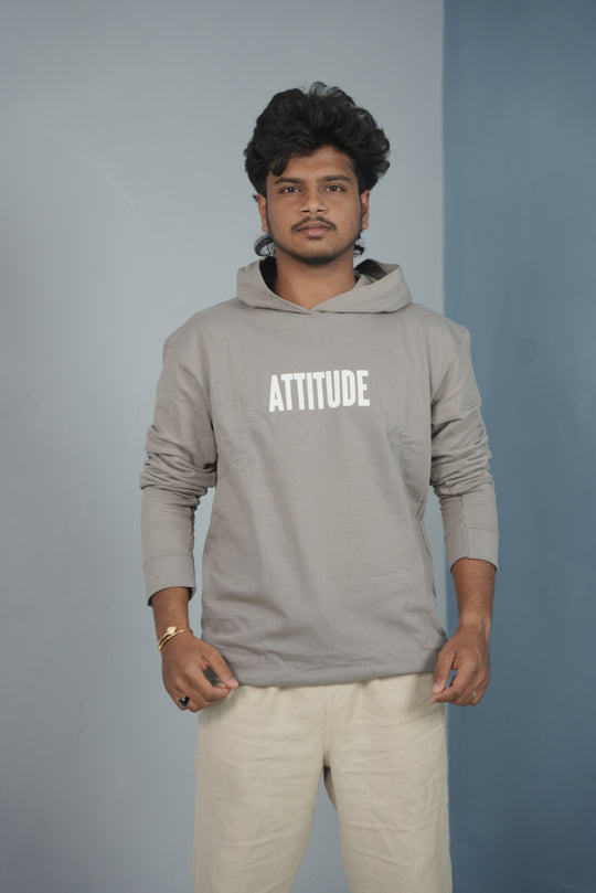 Men’s Full Sleeve ATTITUDE Printed | Oversized Hoodie for Men - Ash – alternate view – 7MAN India