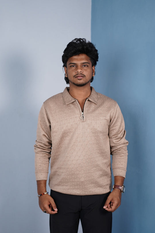 Men’s Full Sleeve Premium Korean Zipper T Shirt | Trendy Streetwear -Brown