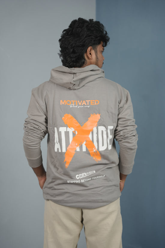 Men’s Full Sleeve ATTITUDE Printed | Oversized Hoodie for Men - Grey