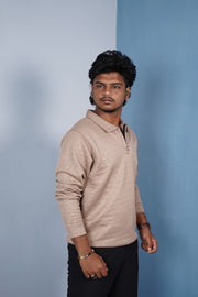 Men’s Full Sleeve Premium Korean Zipper T Shirt | Trendy Streetwear -Brown