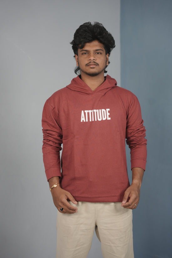 Men’s Full Sleeve ATTITUDE Printed | Oversized Hoodie for Men - Maroon