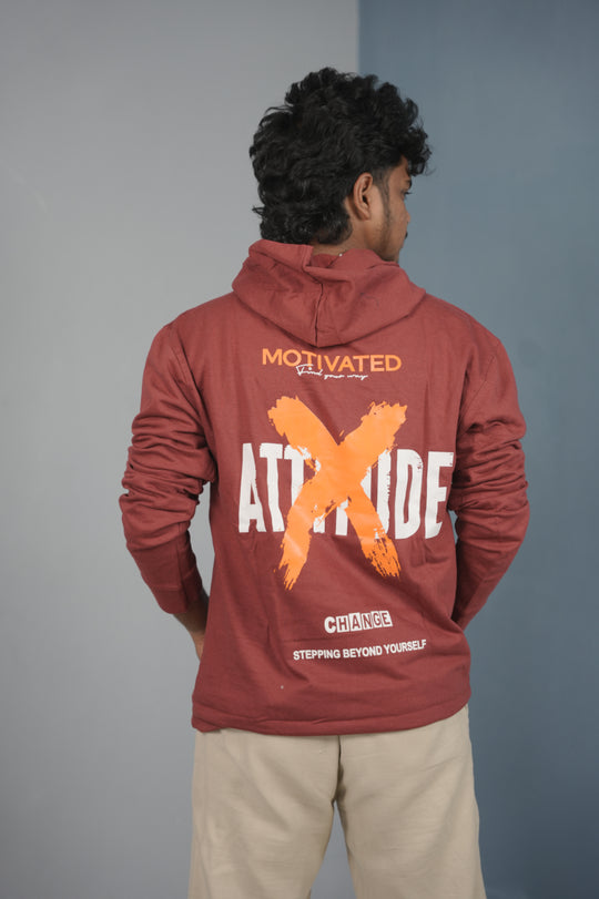 Men’s Full Sleeve ATTITUDE Printed | Oversized Hoodie for Men - Maroon – 7MAN Men's Fashion India