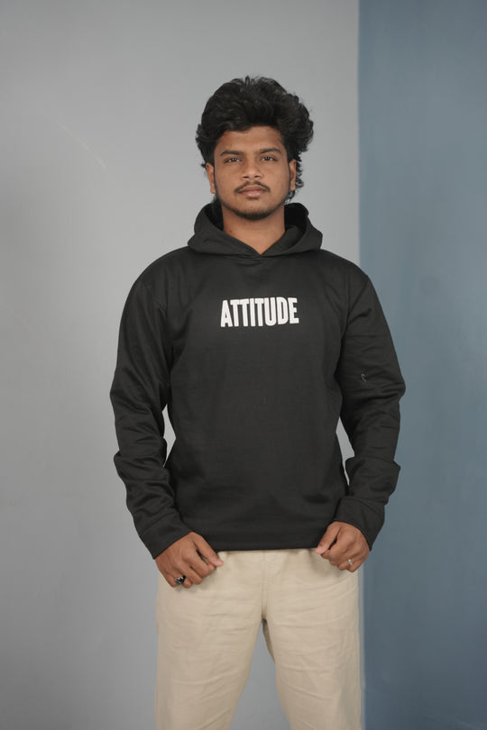Men’s Full Sleeve ATTITUDE Printed | Oversized Hoodie for Men - Black – alternate view – 7MAN India