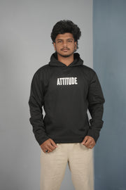 Men’s Full Sleeve ATTITUDE Printed | Oversized Hoodie for Men - Black