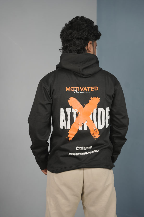 Men’s Full Sleeve ATTITUDE Printed | Oversized Hoodie for Men - Black