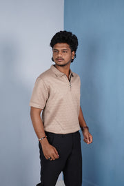 Men’s Half Sleeve Premium Korean Zipper T Shirt – Grey | Trendy Streetwear -Brown