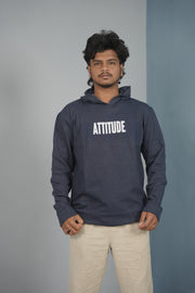 Men’s Full Sleeve ATTITUDE Printed | Oversized Hoodie for Men - Navy Blue
