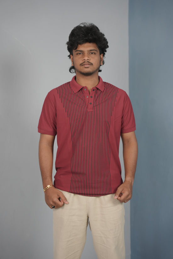 Vertical Stripe Polo T Shirt for Men | Slim Fit Casual Style - Maroon