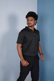 Men’s Half Sleeve Premium Korean Zipper T Shirt – Grey | Trendy Streetwear -Black