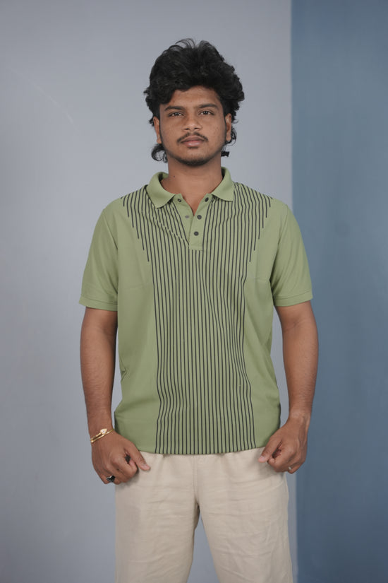 Vertical Stripe Polo T Shirt for Men | Slim Fit Casual Style - Green