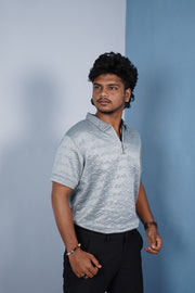 Men’s Half Sleeve Premium Korean Zipper T Shirt – Grey | Trendy Streetwear -Grey