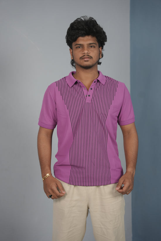 Vertical Stripe Polo T Shirt for Men | Slim Fit Casual Style - Pink