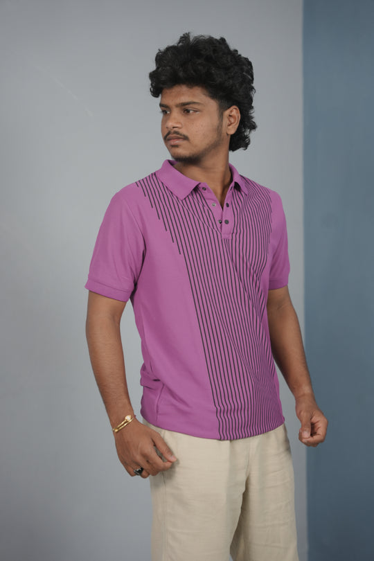 Vertical Stripe Polo T Shirt for Men | Slim Fit Casual Style - dark vilot – alternate view – 7MAN India