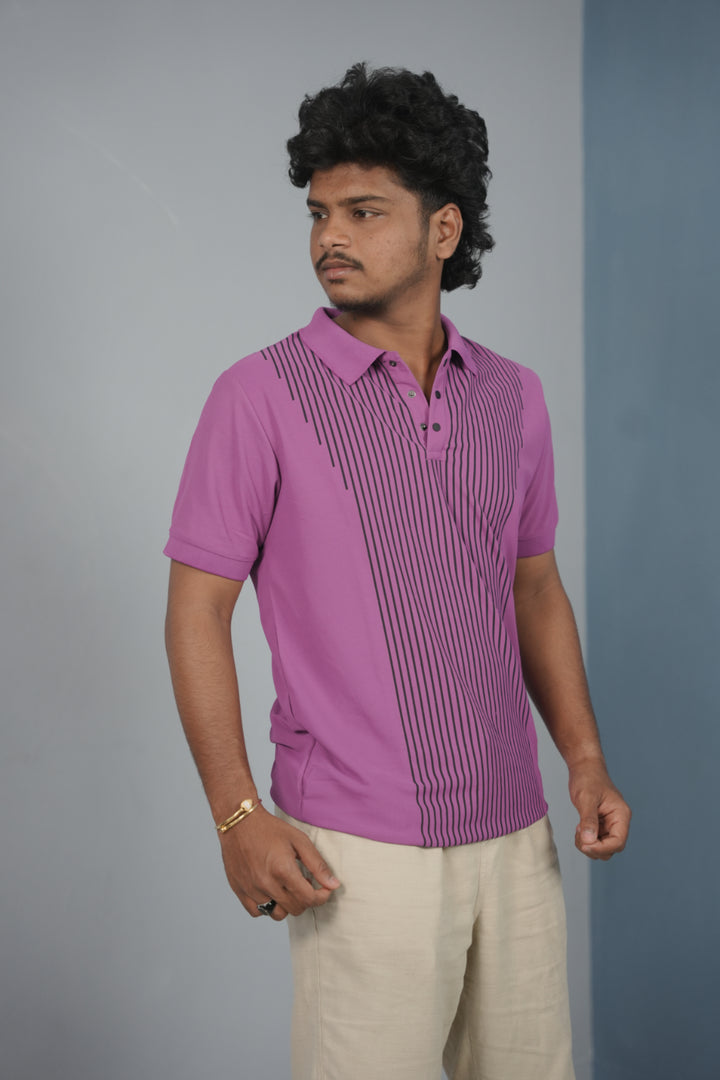 Vertical Stripe Polo T Shirt for Men | Slim Fit Casual Style - dark vilot