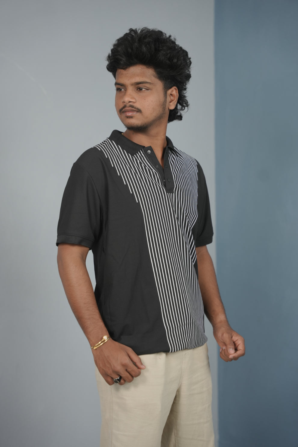 Vertical Stripe Polo T Shirt for Men | Slim Fit Casual Style - Black