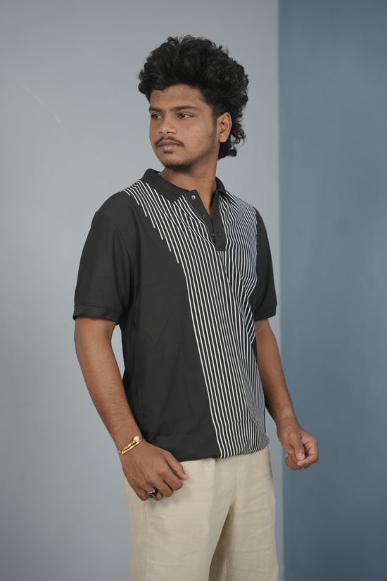 Vertical Stripe Polo T Shirt for Men | Slim Fit Casual Style - Black