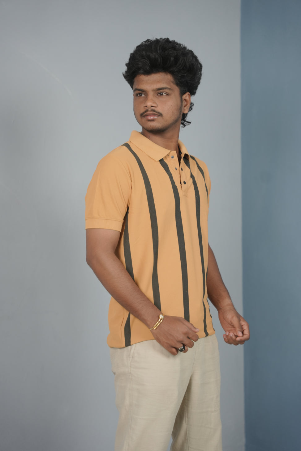 Trendy Vertical Stripe Short Sleeve Polo T Shirt for Men - Yellow
