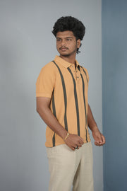 Trendy Vertical Stripe Short Sleeve Polo T Shirt for Men - Yellow