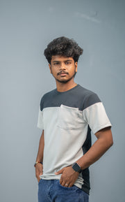Men’s Short Sleeve Round Neck Block T-Shirt with Pocket | Grey and Ash