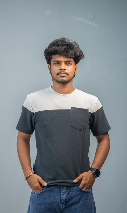 Men’s Short Sleeve Round Neck Block T-Shirt with Pocket | Ash and Grey