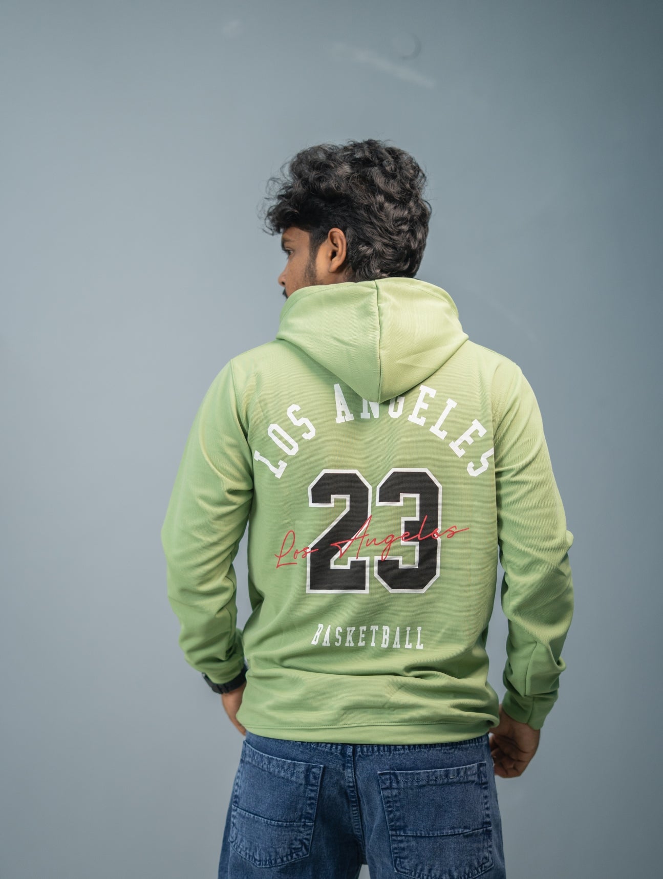 Full Sleeve Oversized LOS ANGLES Printed Hoodies & Sweatshirts - Green