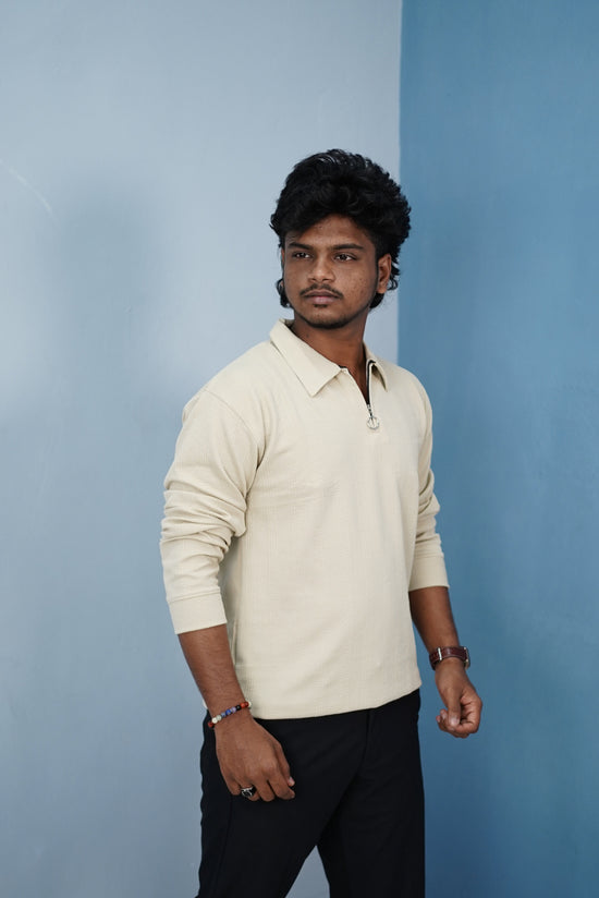 Korean Style Zipper Full Sleeve Men’s T-Shirt – Trendy Streetwear-Sandal